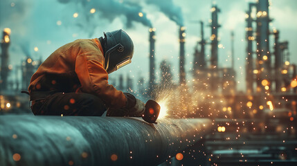 Sparks flying from pipe welding in industry