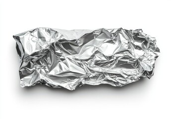 Crumpled Aluminum Foil Texture on White Background Showcasing Shiny Metallic Surface with Shadows and Natural Highlights for Creative Design Use