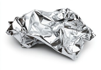 Crumpled and Wadded Aluminum Foil Sheet on White Background for Background Texture or Craft Use, Food Preparation, or Kitchen Decoration