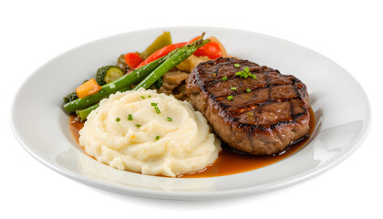 Grilled Steak Dinner, Mashed Potatoes, Veggies - High-quality food .