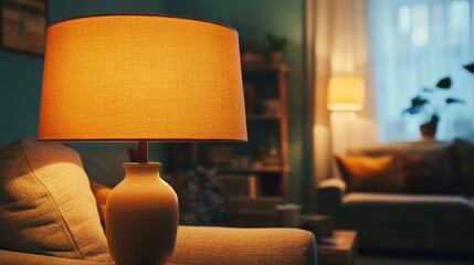Warm Living Room Ambiance Illuminated Table Lamp with Soft Fabric Shade Cozy Home Interior