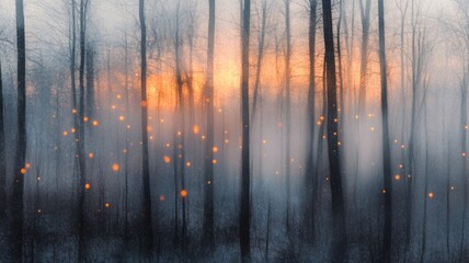 Enchanted Forest at Sunrise: Magical Glow and Misty Atmosphere