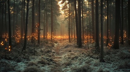 Obraz premium Enchanted Winter Forest with Glowing Lights