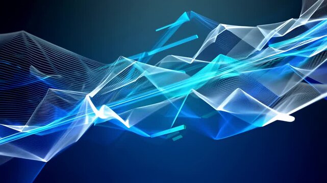 Visual display of vibrant abstract patterns in modern digital art environment showcasing dynamic blue and white waves