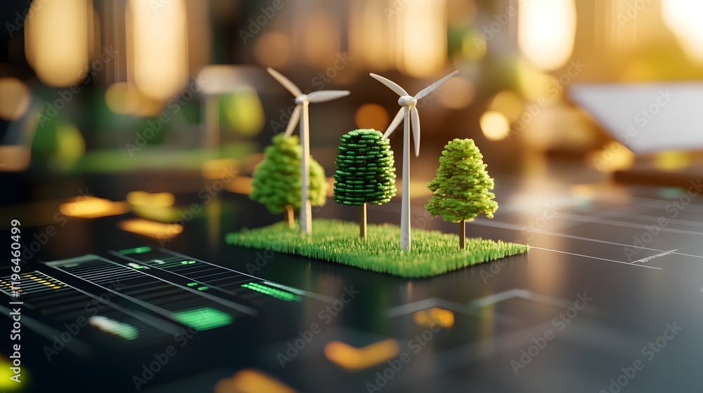 Poster renewable energy concepts with digital data visualizations