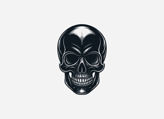 Download a high-quality skull front face vector in bold black color. Featuring sharp lines and a minimalist design, this vector is perfect for logos, graphic designs, and creative projects.