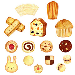 手描き水彩の美味しそうな焼き菓子イラストセット, Hand-painted Watercolor Delicious Baked Sweets Illustration Set