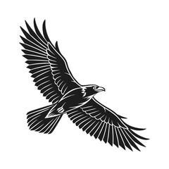 Obraz premium black and white vector of a raven in flight perfect for tattoo