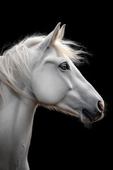 Elegant White Horse Profile Against Black Background