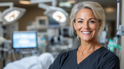 Fototapeta premium confident nurse smiling in surgical environment, ready to assist