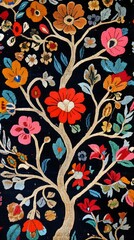59. A Pakistani truck art-inspired fabric with bright colors, floral designs, and bold graphic patterns