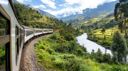 scenic train journey through picturesque landscapes and lush greenery
