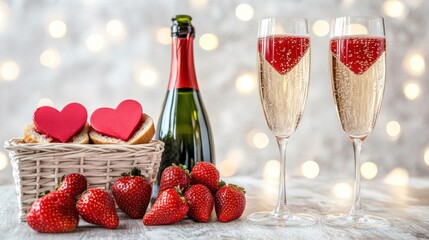 Romantic Valentine's Day Breakfast: Champagne, Strawberries, and Heart-Shaped Toast