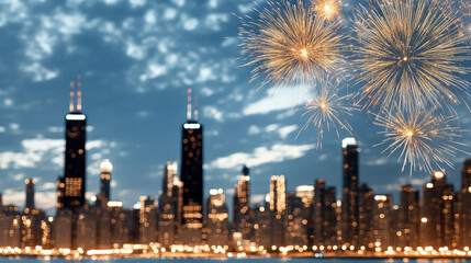 Obraz premium vibrant city skyline illuminated by fireworks at night