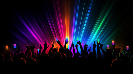 Spektakul&auml;re Lichtshow mit feiernden Menschen bei einem Musikfestival

