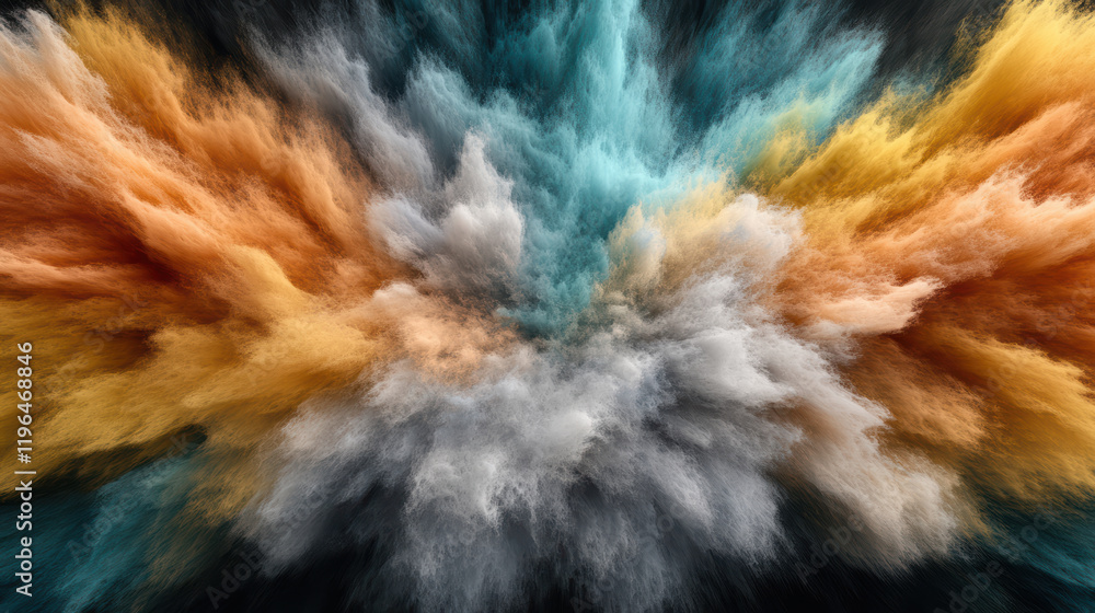 Poster vibrant explosion of colorful smoke and dust creating dynamic patterns
