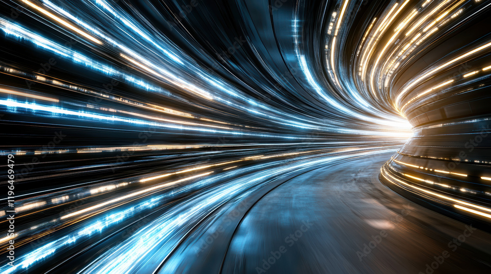 Aufkleber dynamic light trails swirl through dark tunnel, creating vibrant effect