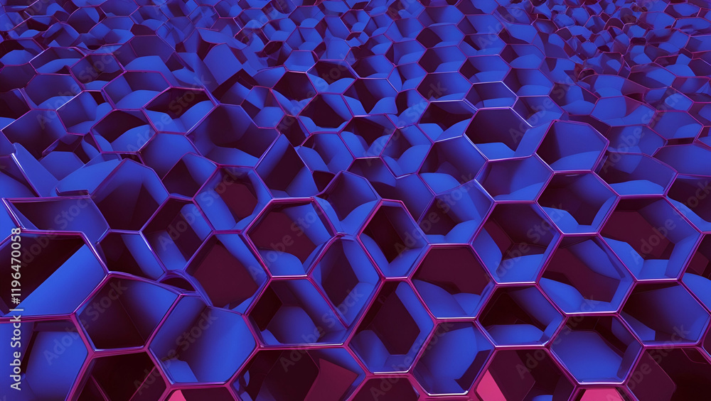 Poster a futuristic 3d illustration of blue honeycomb patterns with glowing hexagons, creating a sleek and 
