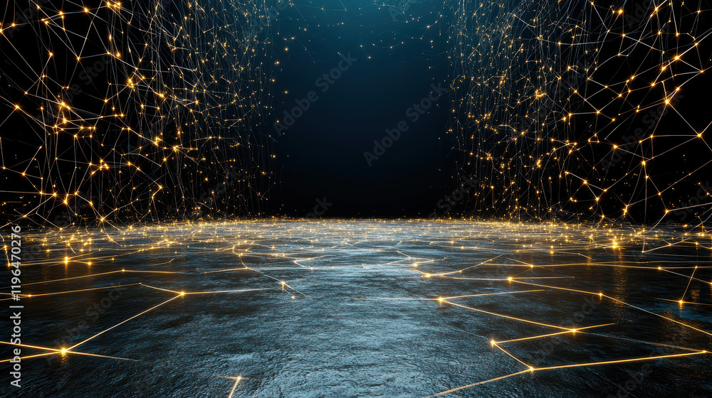 Poster digital mesh structures glowing in vibrant colors create stunning visual