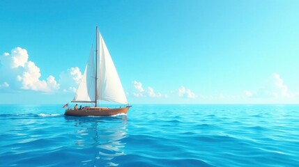 Fototapeta premium Serene sailboat journey across a tranquil ocean under a vibrant summer sky