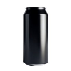 Black beverage can, isolated on a white background, showcasing a sleek and modern design.