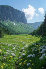 Mountain Valley Wildflower Meadow Landscape Scene