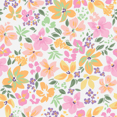 pattern on a bright background with a  wild  flowers of different sizes artwork for tattoo, fabrics, souvenirs, packaging, greeting cards and scrapbooking