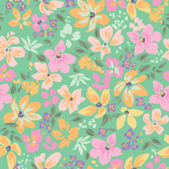 pattern on a bright background with a  wild  flowers of different sizes artwork for tattoo, fabrics, souvenirs, packaging, greeting cards and scrapbooking