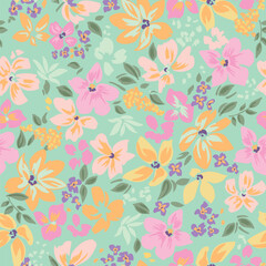 pattern on a bright background with a  wild  flowers of different sizes artwork for tattoo, fabrics, souvenirs, packaging, greeting cards and scrapbooking