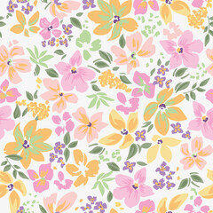 pattern on a bright background with a  wild  flowers of different sizes artwork for tattoo, fabrics, souvenirs, packaging, greeting cards and scrapbooking