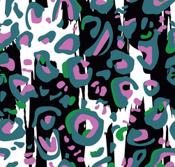 Bright  colorful seamless leopard print background. Wild exotic animal print design. wallpaper.