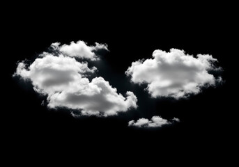 Collection of clouds isolated on a black background, featuring white cloudiness, mist, and smog elements