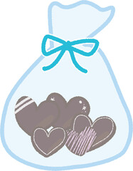 色の袋に入ったハート型のチョコレート