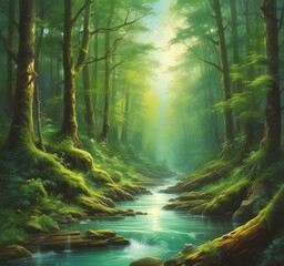 Obraz premium Illustration of amazing eco green landscape.