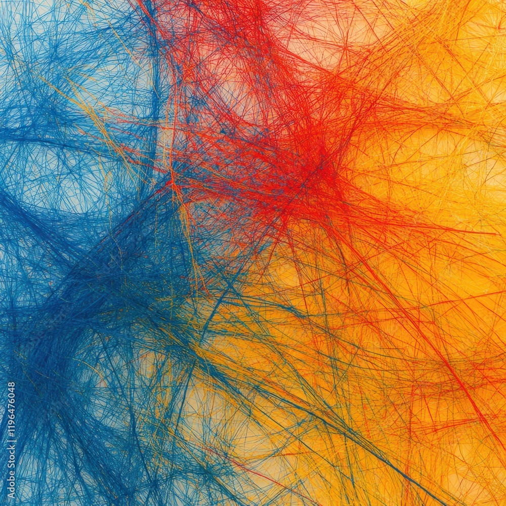 Aufkleber abstract digital background with intersecting colorful lines in blue, red, and yellow creating a dyn