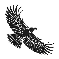 Obraz premium black and white vector of a raven in flight perfect for tattoo