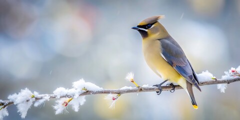 Minimalist Cedar Waxwing Bird Photography: Branch, Winter, Nature, Wildlife, Avian