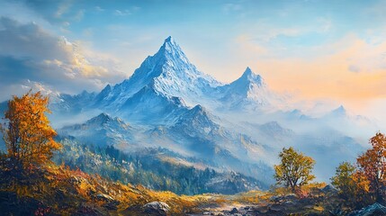 Majestic snow capped mountains under a serene blue sky