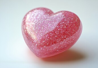 Obraz premium Shiny Pink Heart-Shaped Glittery Object on a Light Background Ideal for Romantic Themes and Creative Projects
