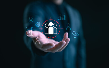 KYC Know your customer concept. Finding the target audience of a business, thinking about marketing to find customers, customer service, social media. Digital marketing online.