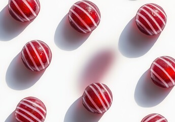 Obraz premium Striking Pattern of Vibrant Red and White Striped Candy on a Bright Background Creating a Playful and Lively Visual Experience for Sweet Treat Lovers