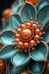 Obraz premium Teal Flower Adorned With Orange And Copper Beads