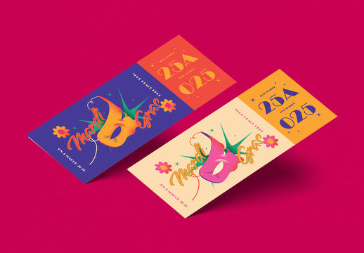 Pink Quirky Illustration Mardi Gras Carnival Ticket