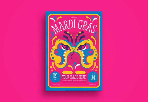 Pink Quirky Mardi Gras Flyer Layout