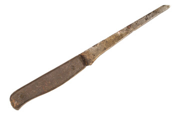 An old rusty knife on a white background. Close-up of a knife.