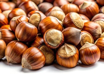Obraz premium Night Photography: Hazelnuts Shells, Smooth Texture, Rich Colors, White Background