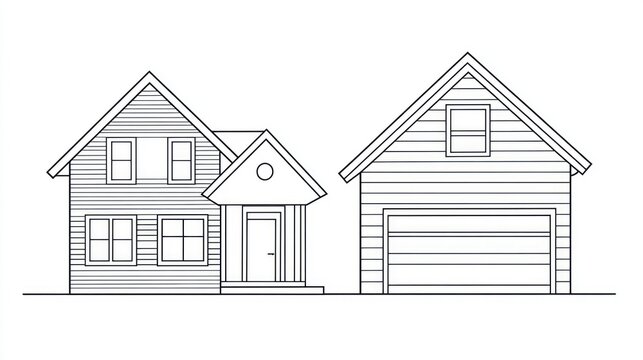 recommend clip art: House and garage architectural plan, suburban setting, home design, construction blueprint
