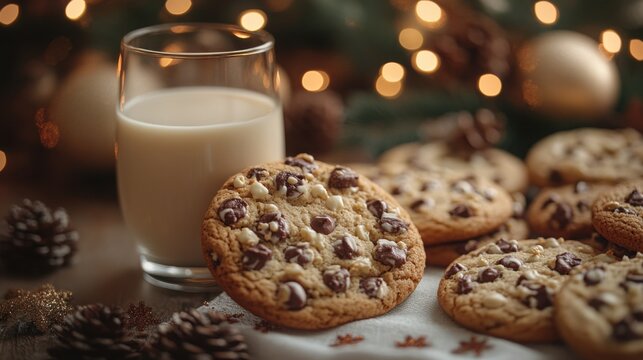 Delicious chocolate chip cookies and milk perfect Christmas treat.