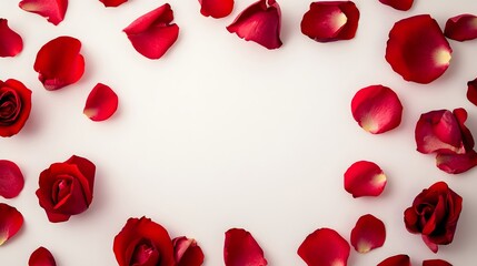Beautiful rose petals arranged on a soft pink-to-white background for romantic decor or celebration