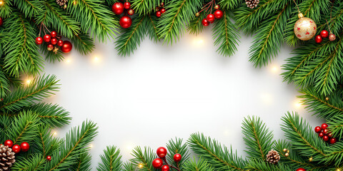 Festive Christmas Frame with Berries and Pine